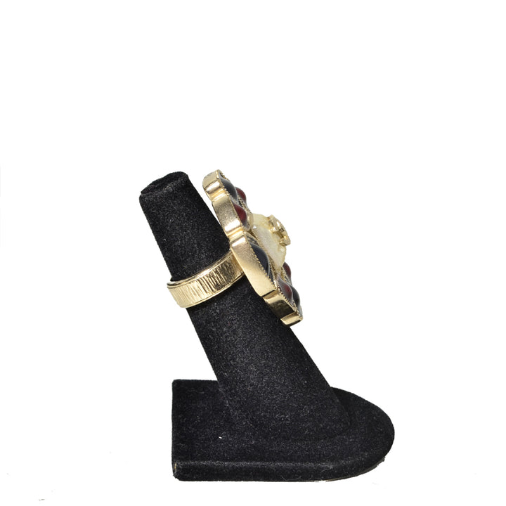 Chanel Gripoix Ring Gold Couture Blau Rot  Perlen
