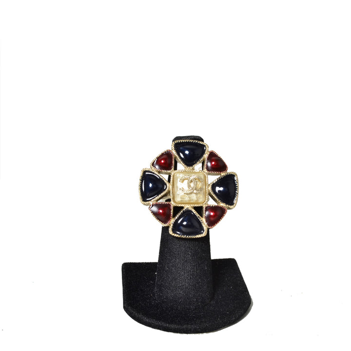 Chanel Gripoix Ring Gold Couture Blau Rot  Perlen