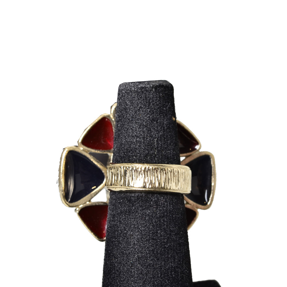 Chanel Gripoix Ring Gold Couture Blau Rot  Perlen