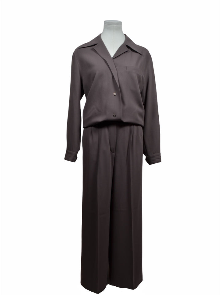 Hermes Anzug Bluse & Hose Schurwolle Braun Gr. 38