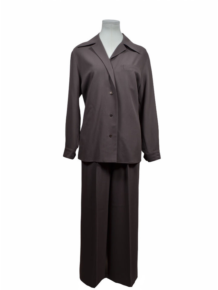 Hermes Anzug Bluse & Hose Schurwolle Braun Gr. 38