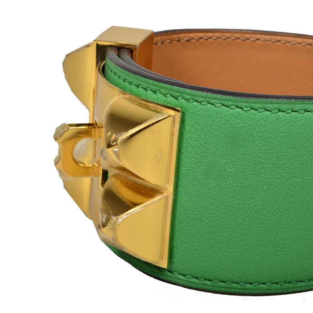 Hermes Collier De Chien Bracelet Swift Leather Apple Green Size L