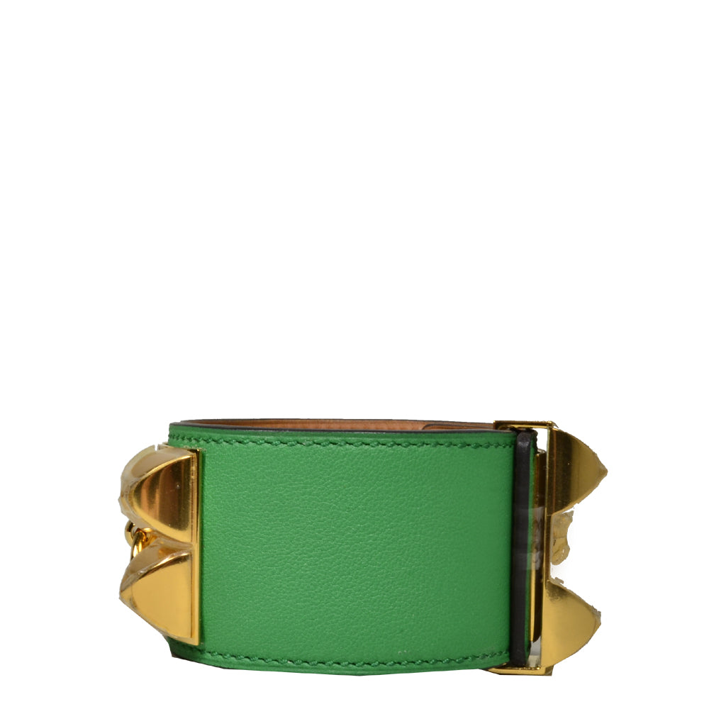 Hermes Collier De Chien Bracelet Swift Leather Apple Green Size L