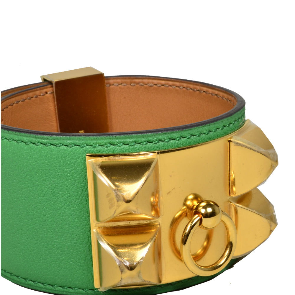 Hermes Collier De Chien Bracelet Swift Leather Apple Green Size L