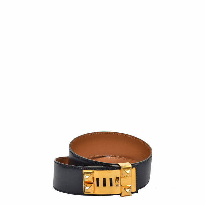 Hermes Gürtel Dog Box blau Gold Belt blue 70