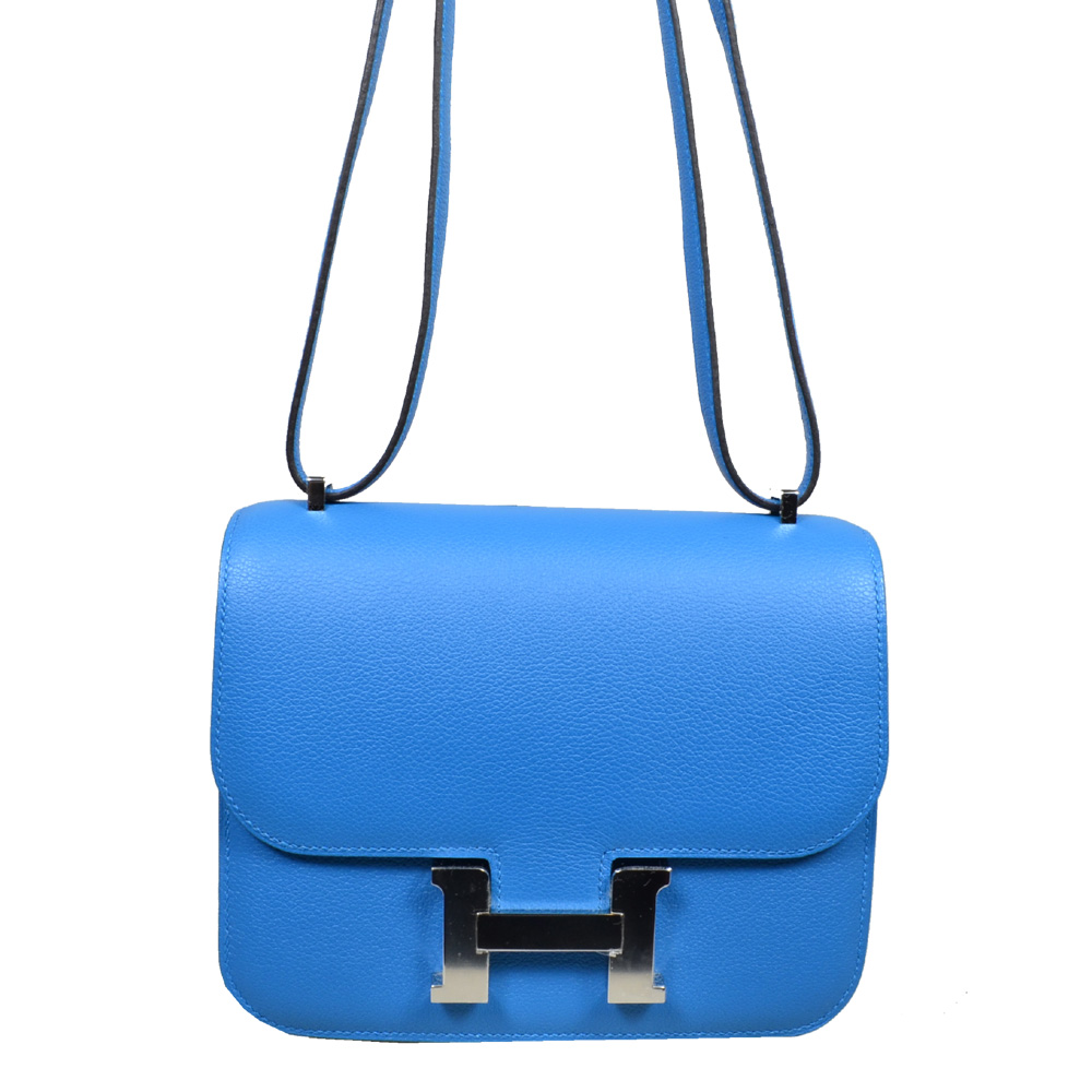 Hermes Tasche Bag Trim Leder leather Clemence Blue Jean Hardware Palladium