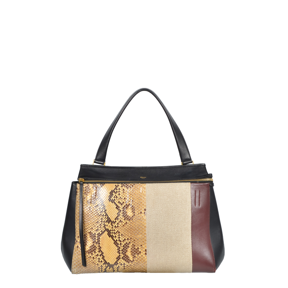 Celine Edge Bag Multicolor Phyton Schlange Leder Schwarz Beige Hardware Gold