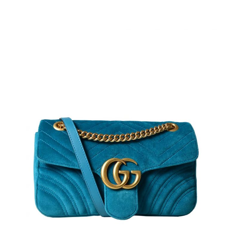 Gucci Tasche Bag Marmont turquoise velvet Dsmz GG gold strap Schulterriemen