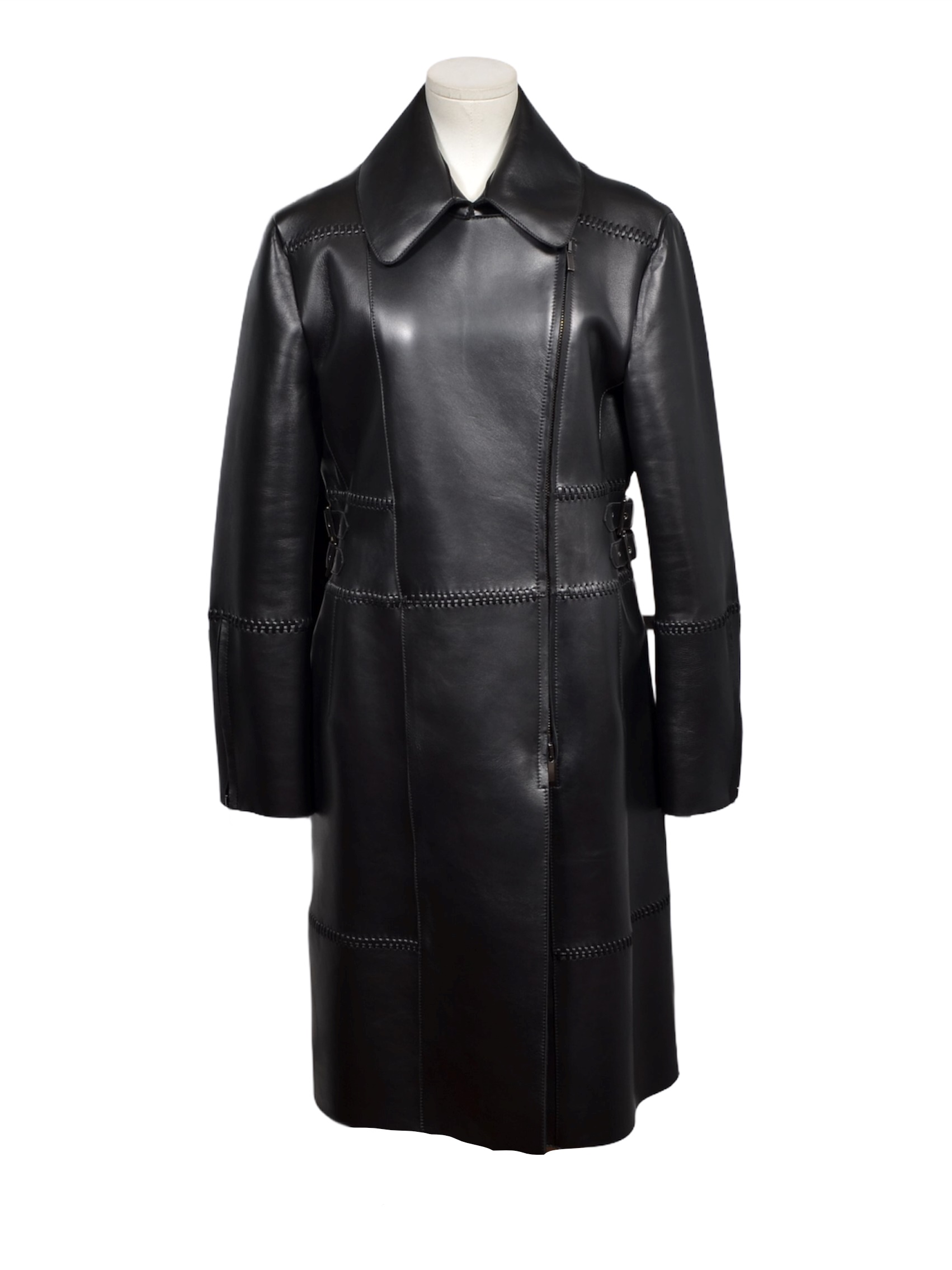 Alberta Ferretti Mantel Coat Leder leather black Neopren 42