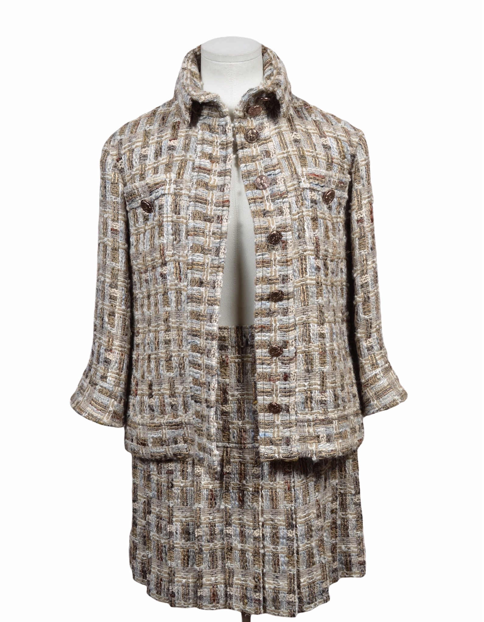 Chanel Vintage Beige Wool TwoPiece Jacket and Skirt Suit  Amarcord  Vintage Fashion