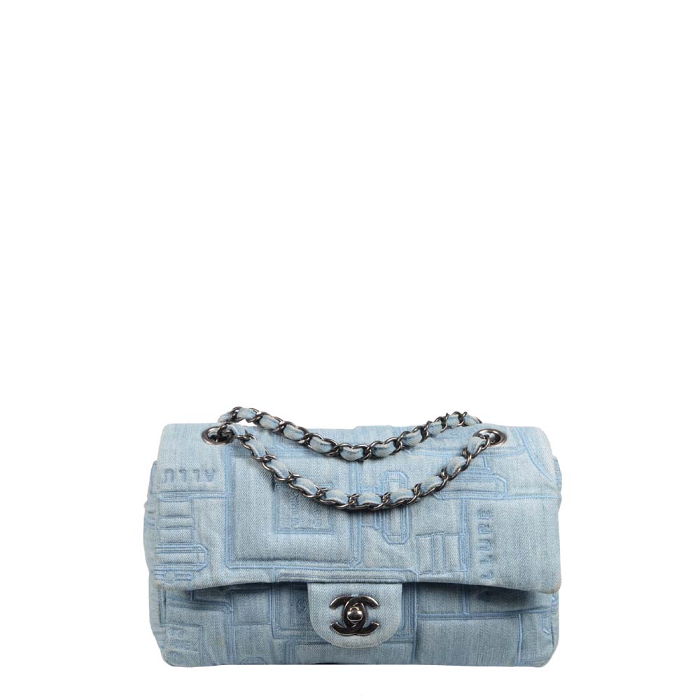 Chanel Tasche Timeless Klassik Jeans Silber eloxiert CC Bag