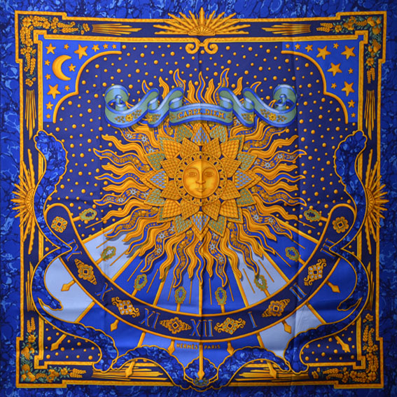 Hermes Carre Seidentuch carpe diem silk cloth blue gold