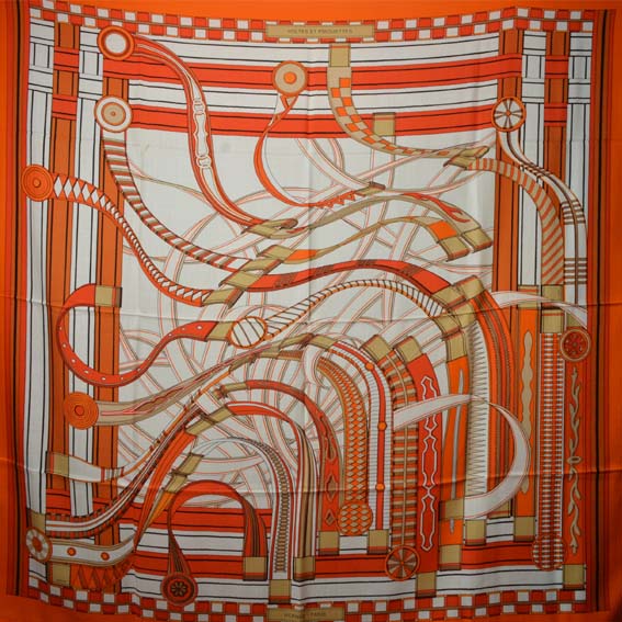 Hermes Cashmere Silk 140 Carre Voltes et Pirouettes 140 x 140 cm orange