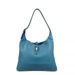 Hermes Tasche Bag Trim Leder Clemence Blue Jean Hardware Palladium