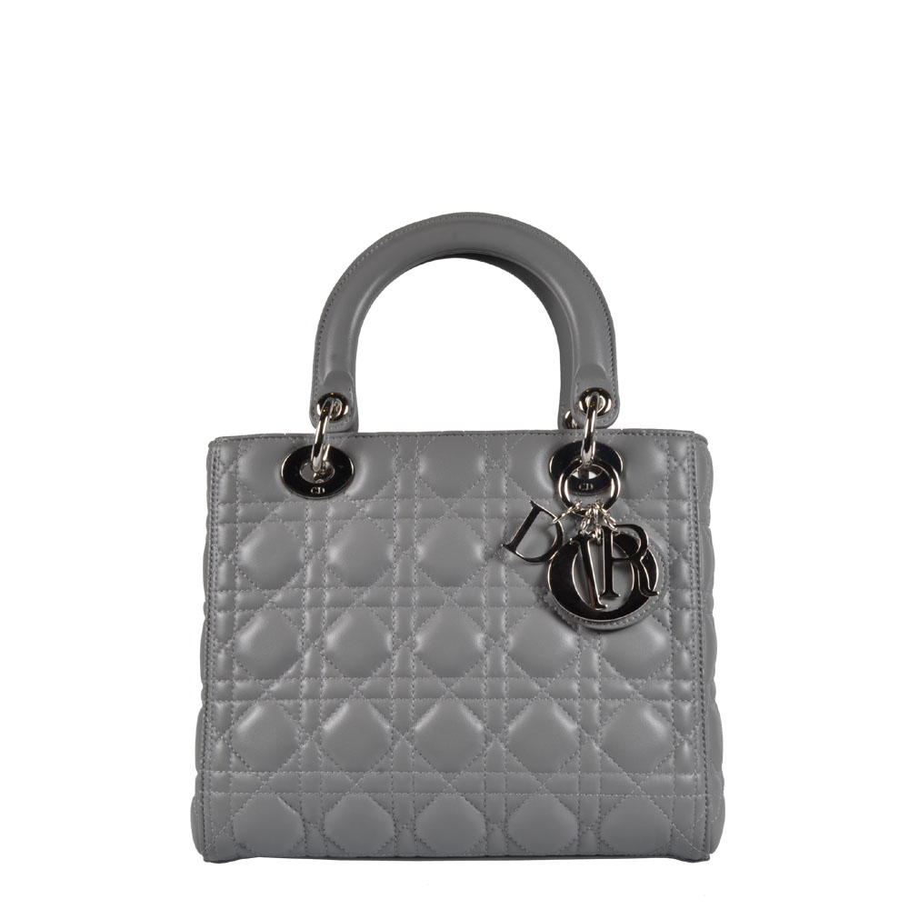 Christian Dior Lady Dior Leder Grau Hardware Silber Tasche bag
