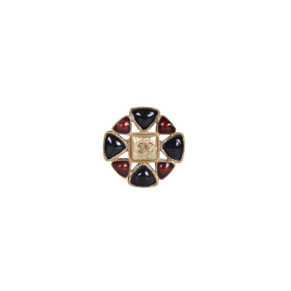 Chanel Ring Perlmutt Emaille rot blau Chanel Black & Red Gripoix Ring with Pearl CC Center