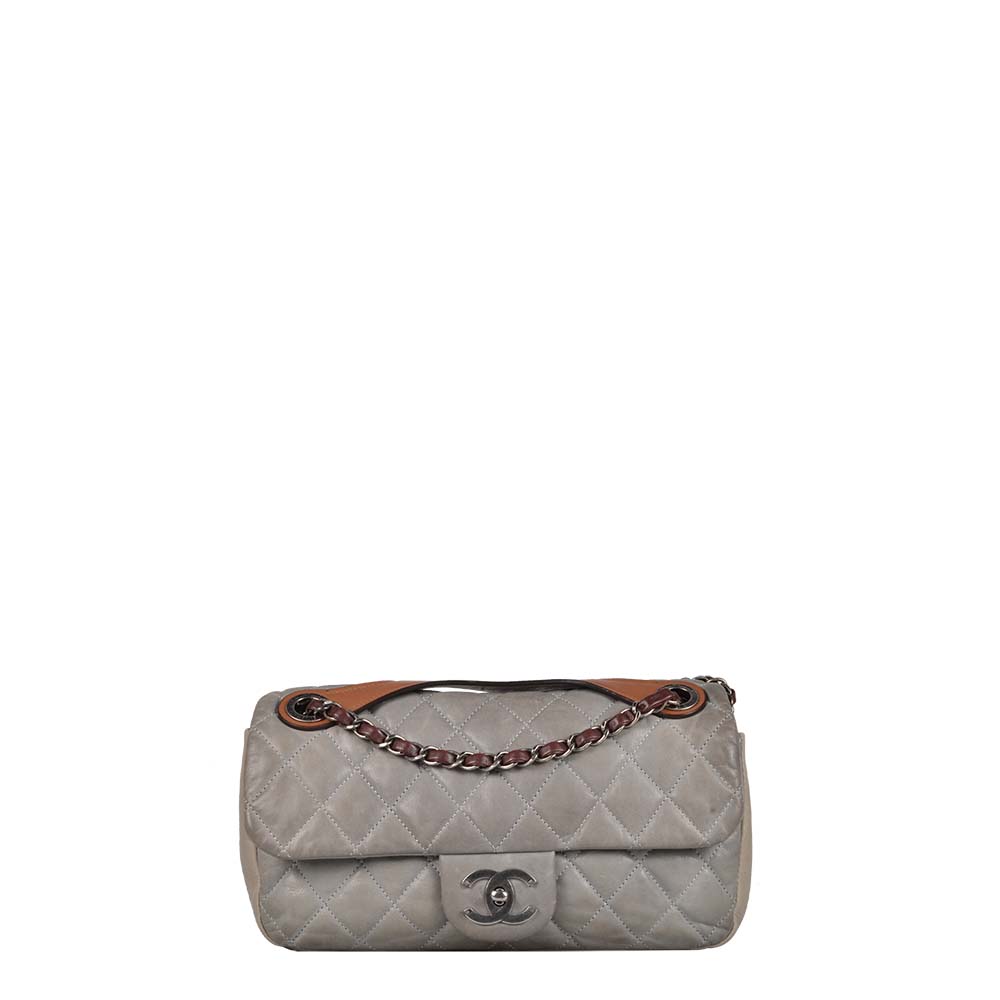 Chanel Tasche Leder grau Medium Flap Bag Leather grey