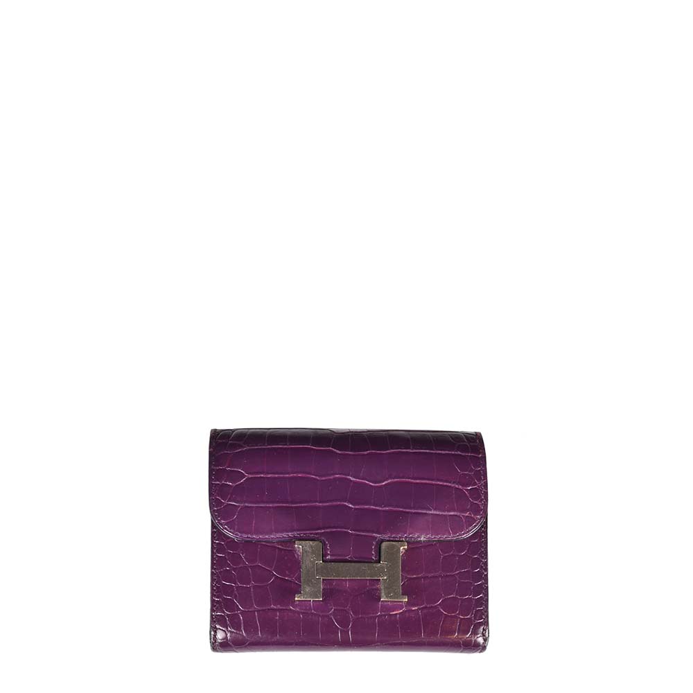Hermes Wallet Constance Niloticus Kroko Leder Purple Hardware Palladium Portemonnaie