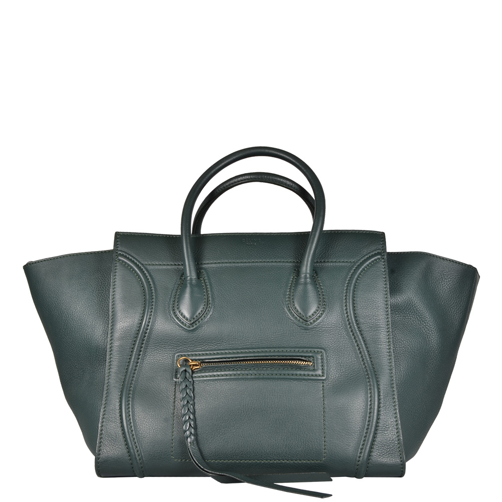 Celine Tasche Luggage dark green leather bag gold hardware
