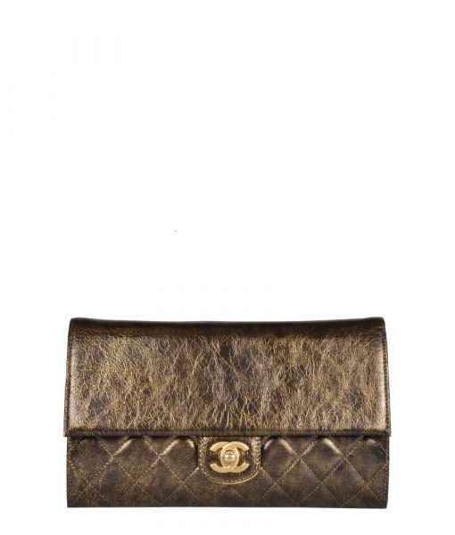 Chanel Tasche WOC gesteppt braun-grün-gold HW CC-Logo u Kette 4.000 (24x14x5cm) ewa lagan secondhand frankfurt