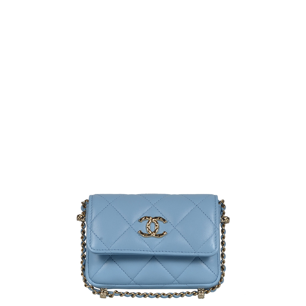 Chanel Mini Wallet On Chain Lammleder Babyblau Hardware Silber