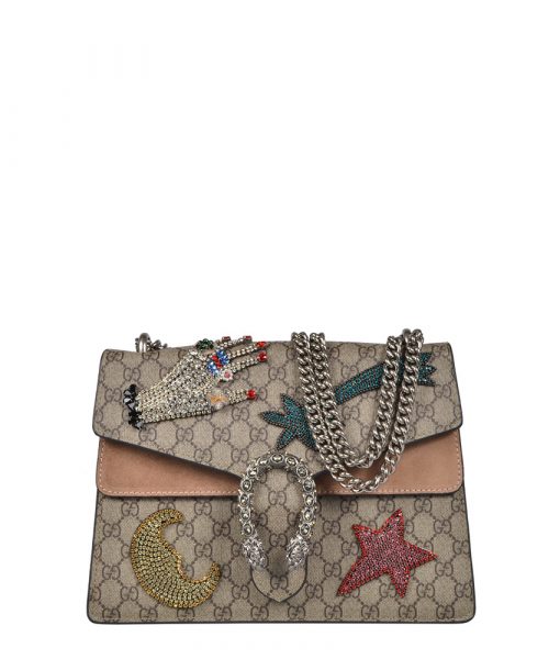 Gucci Dionysus Embroidered Bag GG Supreme-Canvas Greige Hardware Silber