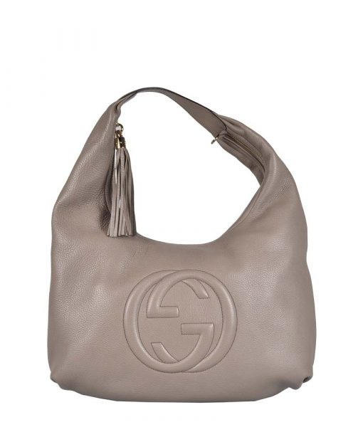 Gucci GG Leder Taupe Hardware Gold  Schultertasche bag