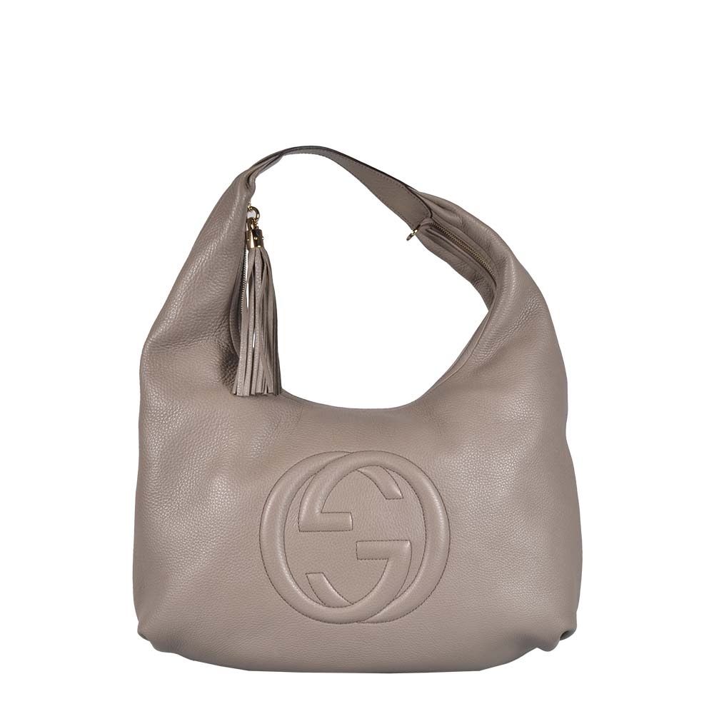 Gucci GG Leder Taupe Hardware Gold Schultertasche bag