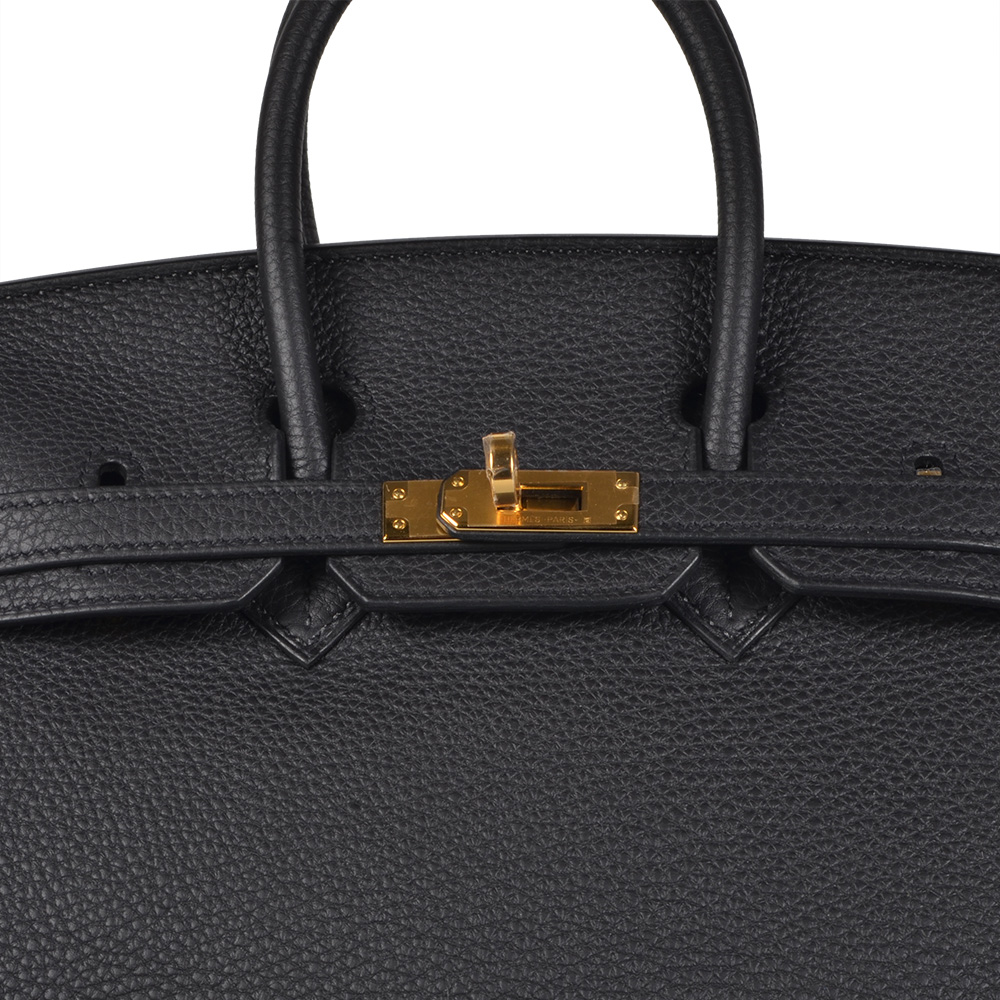 Hermes 35cm Black Fjord Leather Retourne Kelly Bag with Gold
