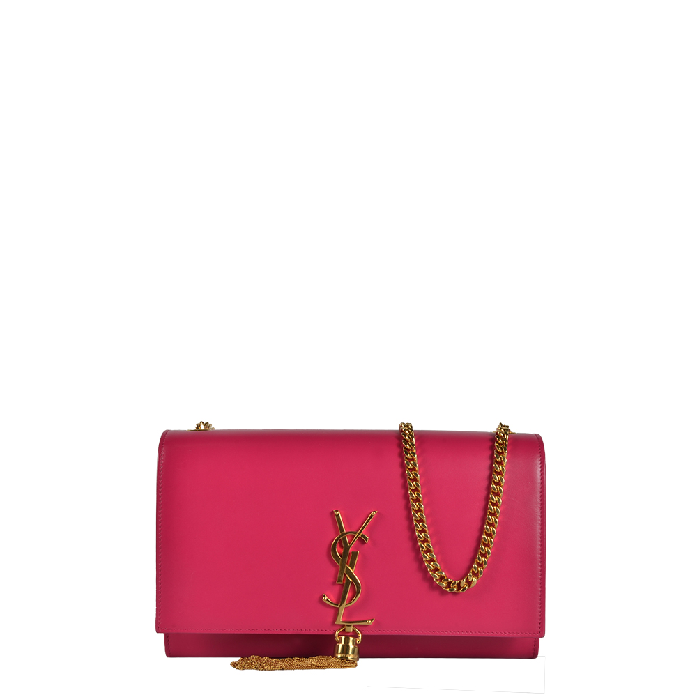 YSL Saint Laurent Pompom Kate Leder Pink Hardware Gold