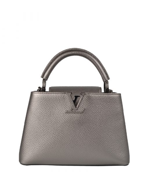 Louis Vuitton Capucines BB Taurillonleder Metallic Grau Hardware Silber